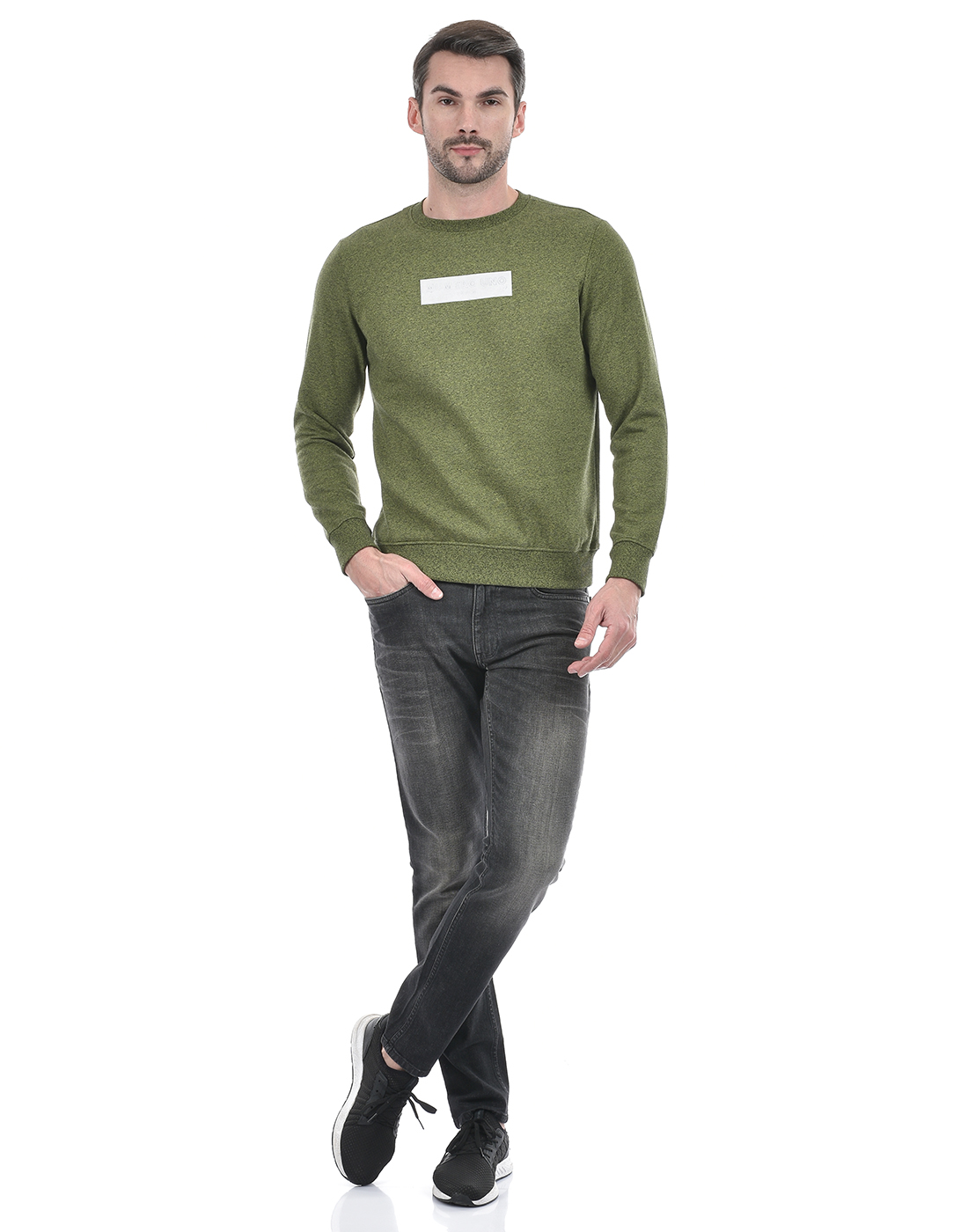 Numero Uno Men Applique Green Sweat Shirt